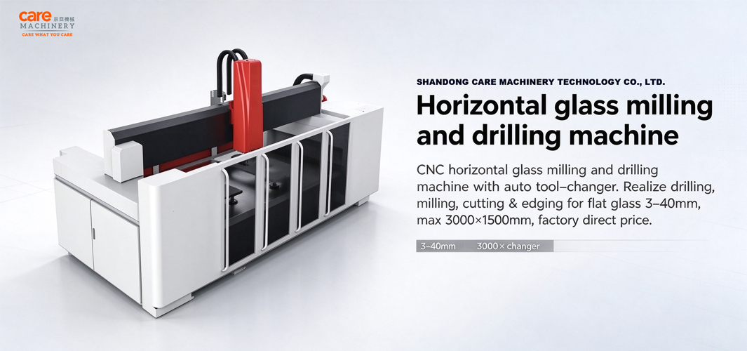 Horizontal glass milling and drilling machine